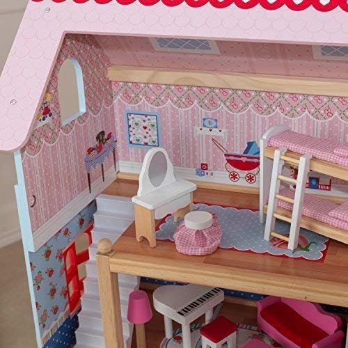 키드크래프트 KidKraft Chelsea Doll Cottage Wooden Dollhouse with 16 Accessories, Working Shutters, for 5-Inch Dolls, Gift for Ages 3+