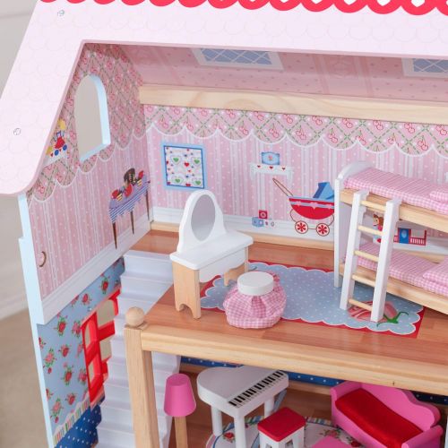 키드크래프트 KidKraft Chelsea Doll Cottage Wooden Dollhouse with 16 Accessories, Working Shutters, for 5-Inch Dolls, Gift for Ages 3+