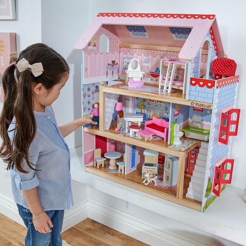 키드크래프트 KidKraft Chelsea Doll Cottage Wooden Dollhouse with 16 Accessories, Working Shutters, for 5-Inch Dolls, Gift for Ages 3+