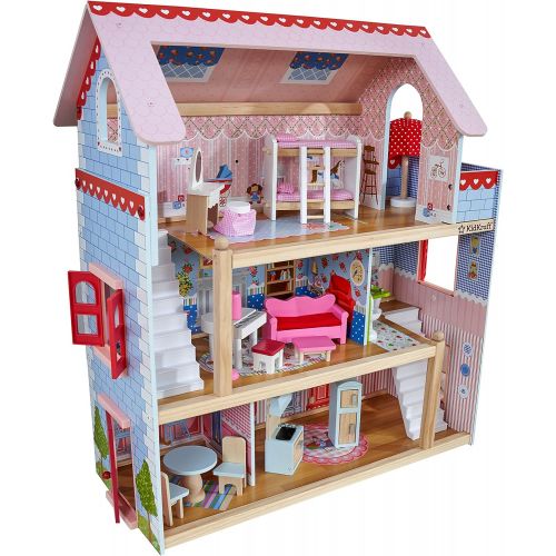 키드크래프트 KidKraft Chelsea Doll Cottage Wooden Dollhouse with 16 Accessories, Working Shutters, for 5-Inch Dolls, Gift for Ages 3+