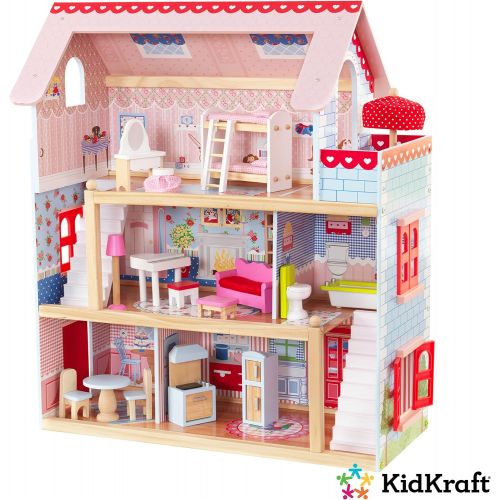 키드크래프트 KidKraft Chelsea Doll Cottage Wooden Dollhouse with 16 Accessories, Working Shutters, for 5-Inch Dolls, Gift for Ages 3+