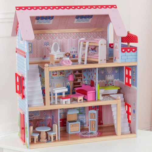 키드크래프트 KidKraft Chelsea Doll Cottage Wooden Dollhouse with 16 Accessories, Working Shutters, for 5-Inch Dolls, Gift for Ages 3+