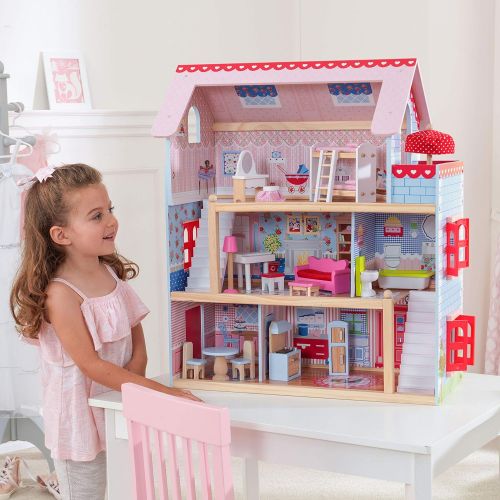 키드크래프트 KidKraft Chelsea Doll Cottage Wooden Dollhouse with 16 Accessories, Working Shutters, for 5-Inch Dolls, Gift for Ages 3+