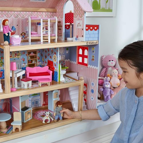 키드크래프트 KidKraft Chelsea Doll Cottage Wooden Dollhouse with 16 Accessories, Working Shutters, for 5-Inch Dolls, Gift for Ages 3+