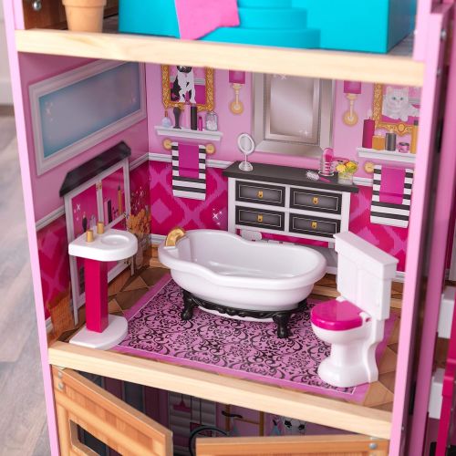 키드크래프트 KidKraft Shimmer Mansion Wooden Dollhouse for 12-Inch Dolls with Lights & Sounds and 30-Piece Accessories, Gift for Ages 3+ , Pink