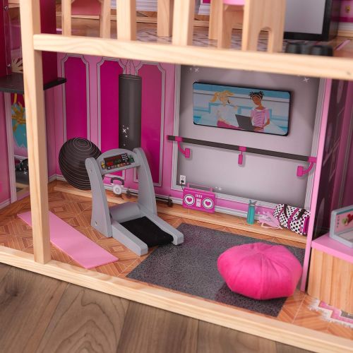 키드크래프트 KidKraft Shimmer Mansion Wooden Dollhouse for 12-Inch Dolls with Lights & Sounds and 30-Piece Accessories, Gift for Ages 3+ , Pink