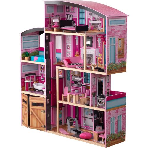 키드크래프트 KidKraft Shimmer Mansion Wooden Dollhouse for 12-Inch Dolls with Lights & Sounds and 30-Piece Accessories, Gift for Ages 3+ , Pink