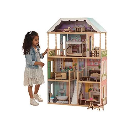 키드크래프트 KidKraft 65956 Charlotte Dollhouse with Ez Kraft Assembly Dollhouses, Multicolor