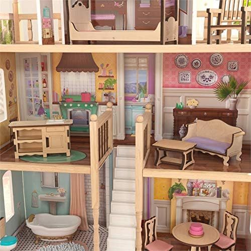 키드크래프트 KidKraft 65956 Charlotte Dollhouse with Ez Kraft Assembly Dollhouses, Multicolor