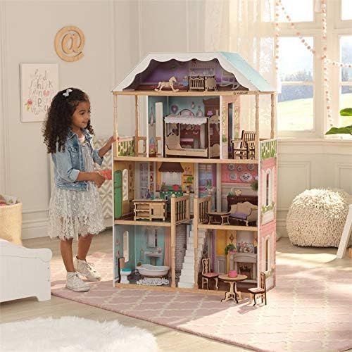 키드크래프트 KidKraft 65956 Charlotte Dollhouse with Ez Kraft Assembly Dollhouses, Multicolor