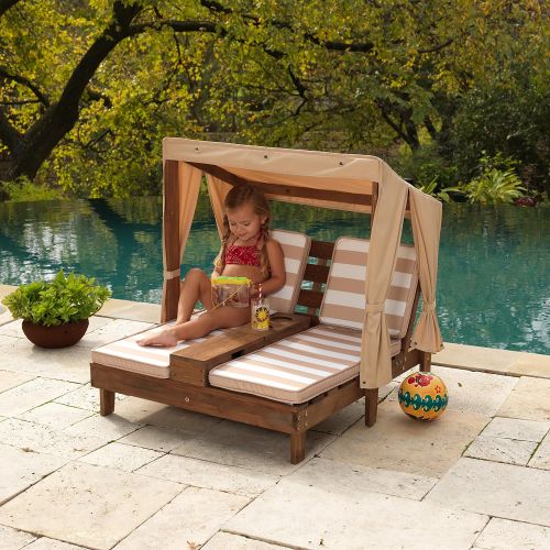 키드크래프트 KidKraft Double Chaise Lounge with Cupholders - Espresso & Oatmeal