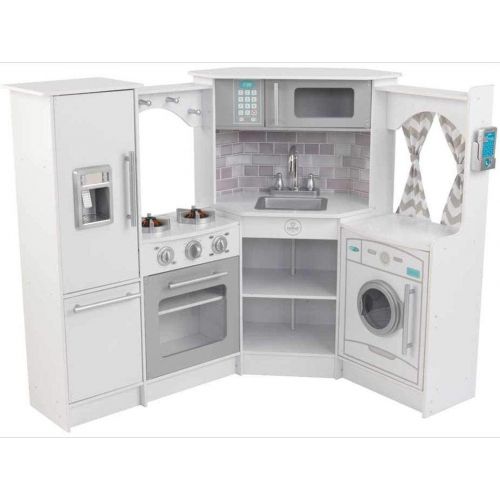 키드크래프트 KidKraft 53365 Ultimate Corner Kitchen Playset with Lights and Sounds, BrownWhite