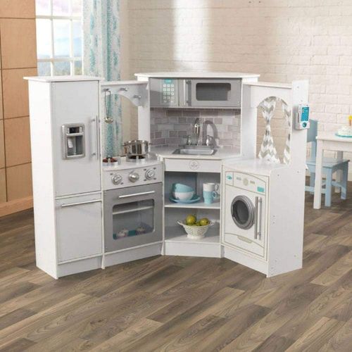 키드크래프트 KidKraft 53365 Ultimate Corner Kitchen Playset with Lights and Sounds, BrownWhite