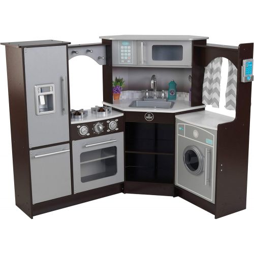 키드크래프트 KidKraft 53365 Ultimate Corner Kitchen Playset with Lights and Sounds, BrownWhite