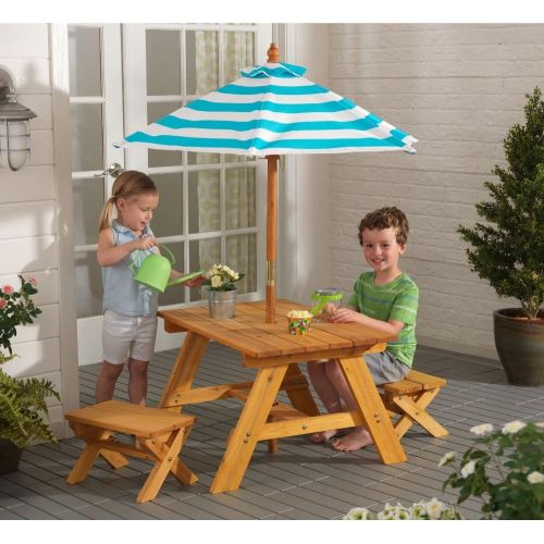 키드크래프트 KidKraft Outdoor Table w Benches & Umbrella