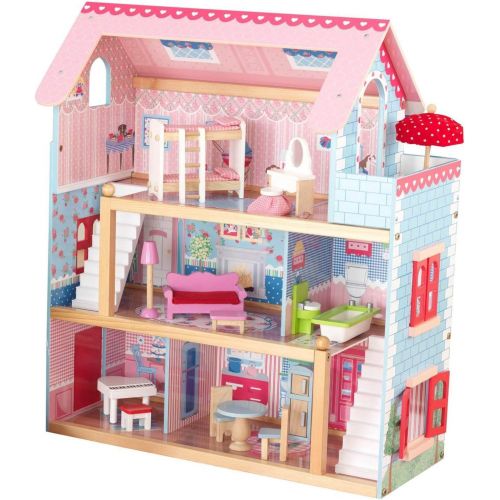 키드크래프트 KidKraft  Chelsea Wooden Dollhouse Pretend Play Cottage with Furniture | 65054