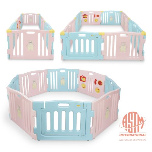  Kidzone Baby Playpen Kids 8 Panel Safety Play Center Yard Home Indoor Outdoor Girls (Pink)