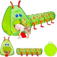 Kiddey Caterpillar Kids Play Tunnel and Tent | 2 Pc. Crawl Through Baby Ball Pit Pop up for Toddler, and Babies, Indoor & Outdoor Jungle Gym Party Gift | Crawling Tunnels & Tents for Toddlers