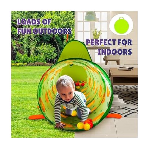  Kiddey Caterpillar Kids Play Tunnel and Tent | 2 Pc. Crawl Through Baby Ball Pit Pop up for Toddler, and Babies, Indoor & Outdoor Jungle Gym Party Gift | Crawling Tunnels & Tents for Toddlers