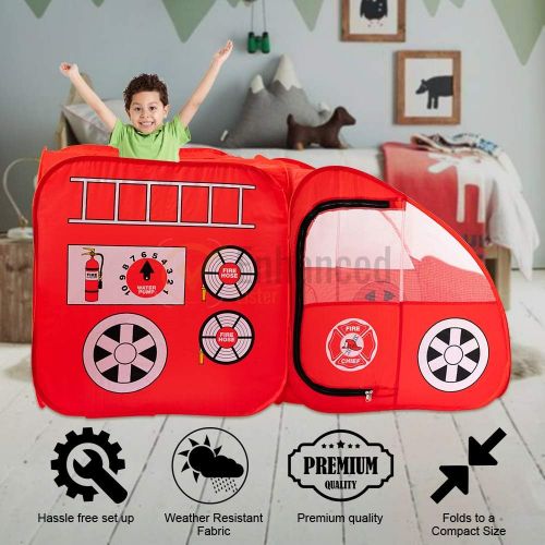  [아마존 핫딜] Kiddey Fire Truck Tent for Kids, Toddlers, Boys & Girls  Red Fire Engine Pop Up Pretend Playhouse for Indoors & Outdoors  Quick Set Up, Weather Proof Fabric, Foldable & Spacious