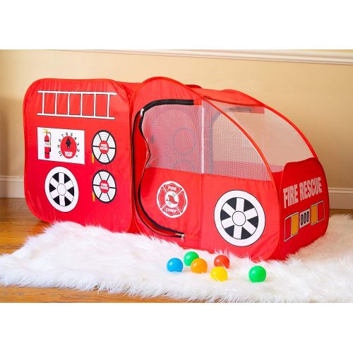  [아마존 핫딜] Kiddey Fire Truck Tent for Kids, Toddlers, Boys & Girls  Red Fire Engine Pop Up Pretend Playhouse for Indoors & Outdoors  Quick Set Up, Weather Proof Fabric, Foldable & Spacious