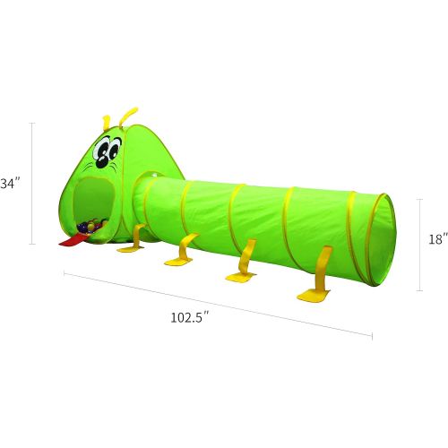  [아마존베스트]Kiddey Caterpillar Play Tunnel and Tent Combo (2-Piece Set)  Kids Crawling and Exploration Discovery Station for Early Learning and Muscle Development  Indoor/Outdoor Use