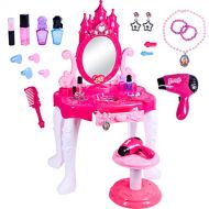 Kiddie Play Play Vanity Sets for Girls Toddler Makeup Vanity Playset with Mirror and Makeup Table for Kids Beauty Set with Fashion & Makeup Accessories