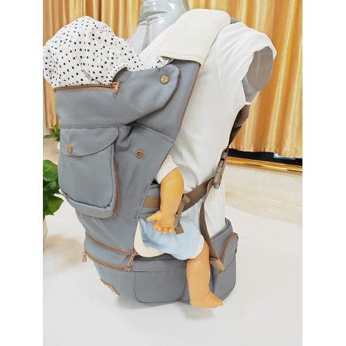  Kiddihug New Style Designer Quality Performance 4 in 1 Baby Carrier with Hip Seat and Hood. (Grey)