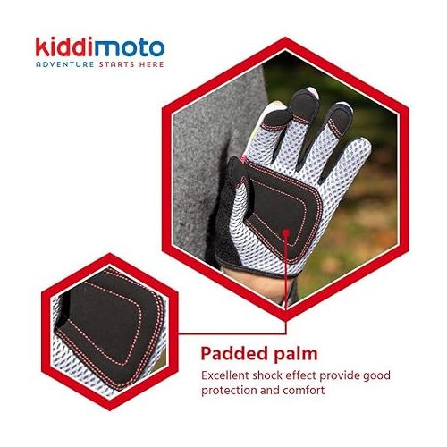  Kiddimoto Kids Cycling Gloves| Anti-Slip Kids Bike Gloves for Boys and Girls| Full Finger Kids Mountain Bike Gloves for BMX, MTB Riding, Gymnastics, Scooters, Skateboard, Rollerblade.