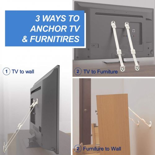  [아마존베스트]Kiddo House Anchors for Baby Proofing-8 Pack-Anti Tip Kit Protect Children From Falling - Adjustable Straps - For Dressers, Tv, Bookshelves And Other Furniture, White