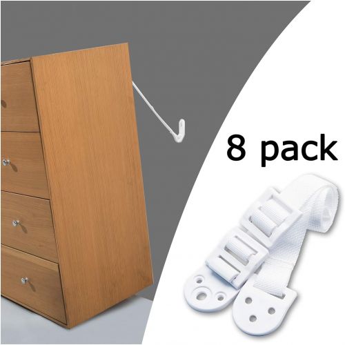  [아마존베스트]Kiddo House Anchors for Baby Proofing-8 Pack-Anti Tip Kit Protect Children From Falling - Adjustable Straps - For Dressers, Tv, Bookshelves And Other Furniture, White