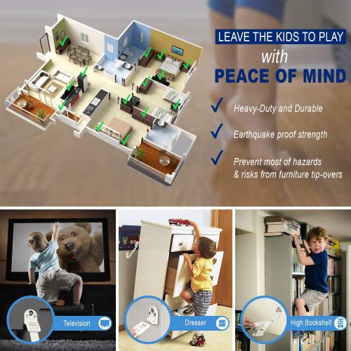  [아마존베스트]Kiddo House Anchors for Baby Proofing-8 Pack-Anti Tip Kit Protect Children From Falling - Adjustable Straps - For Dressers, Tv, Bookshelves And Other Furniture, White
