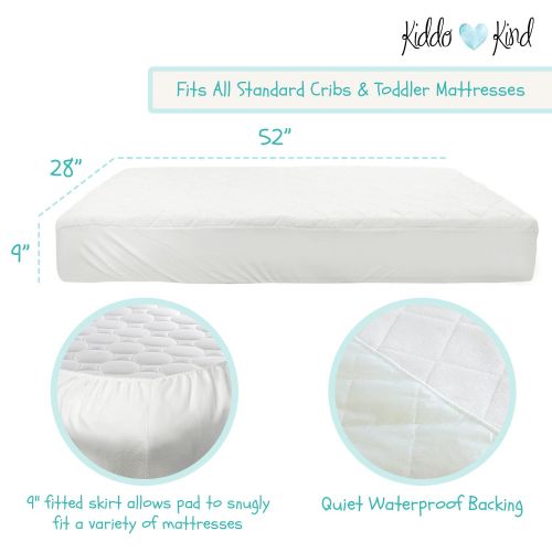  Kiddo Kind 2 Pack Crib Mattress Protector - with Bonus Changing Pad Liner - 100% Waterproof Mattress Cover Fits Toddler Bed & Crib