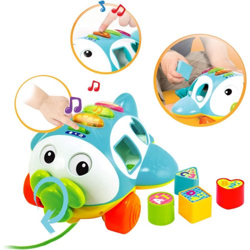  [아마존베스트]Musical Shape Sorter Plane, Pull-Along Toy - Talking and Singing Airplane Toy with Music for Toddlers and Kids, Ages 12 to 48 Months