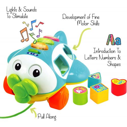  [아마존베스트]Musical Shape Sorter Plane, Pull-Along Toy - Talking and Singing Airplane Toy with Music for Toddlers and Kids, Ages 12 to 48 Months