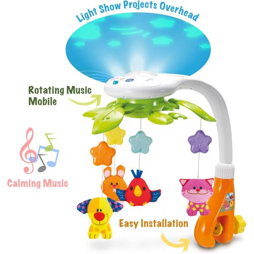  KiddoLab Baby Crib Mobile with Lights and Relaxing Music. Includes Ceiling Light Projector with Stars, Animals. Musical Crib Mobile with Timer. Nursery Toys for Babies Ages 0 and O