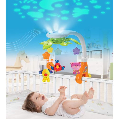  KiddoLab Baby Crib Mobile with Lights and Relaxing Music. Includes Ceiling Light Projector with Stars, Animals. Musical Crib Mobile with Timer. Nursery Toys for Babies Ages 0 and O