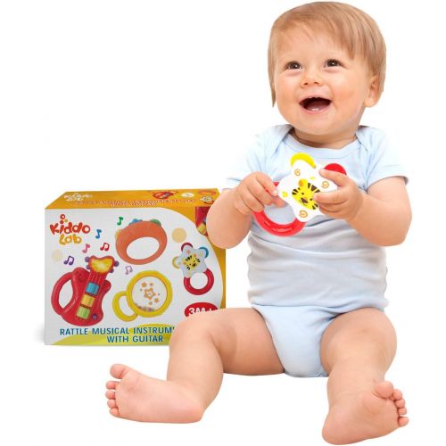  KiddoLab Baby Rocker Musical Kids Guitar Instruments Set with Electric Toy Guitar and Rattles. Baby Guitar Toys for Early Development and Music Educational Learning. 3 Months and O