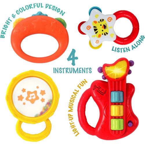  KiddoLab Baby Rocker Musical Kids Guitar Instruments Set with Electric Toy Guitar and Rattles. Baby Guitar Toys for Early Development and Music Educational Learning. 3 Months and O