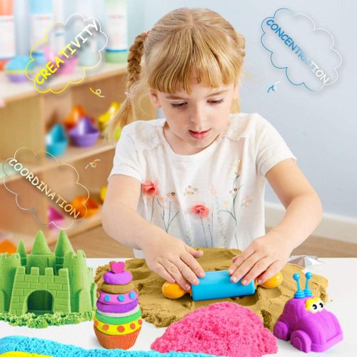  [아마존베스트]Dino Play Sand Kit for Kids 3lbs Cool Dinosaur Edition Motion Sand with an Inflation-Free Sandbox and Numerous Dino Moulds and Tools Creative Toys for Boys and Girls Ages 3 4 5 6 7