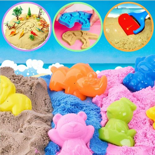  [아마존베스트]Dino Play Sand Kit for Kids 3lbs Cool Dinosaur Edition Motion Sand with an Inflation-Free Sandbox and Numerous Dino Moulds and Tools Creative Toys for Boys and Girls Ages 3 4 5 6 7