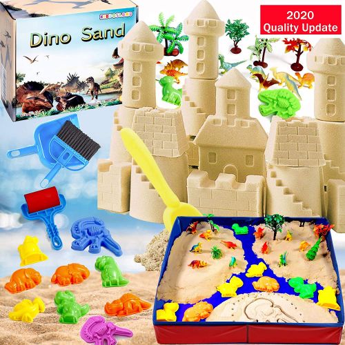  [아마존베스트]Dino Play Sand Kit for Kids 3lbs Cool Dinosaur Edition Motion Sand with an Inflation-Free Sandbox and Numerous Dino Moulds and Tools Creative Toys for Boys and Girls Ages 3 4 5 6 7