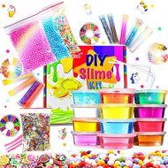 [아마존베스트]DIY Slime Kit Slime Supplies for Girls Boys Clear Slime for Kids with Glitter Jar Foam Bead and Unicorn Toys for Slime Making kit Aged 6+