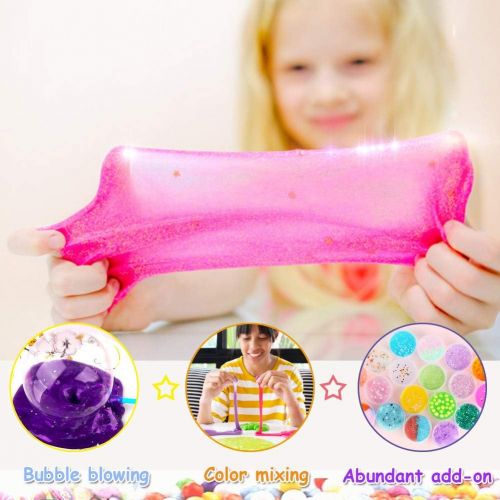  [아마존베스트]DIY Slime Kit Slime Supplies for Girls Boys Clear Slime for Kids with Glitter Jar Foam Bead and Unicorn Toys for Slime Making kit Aged 6+