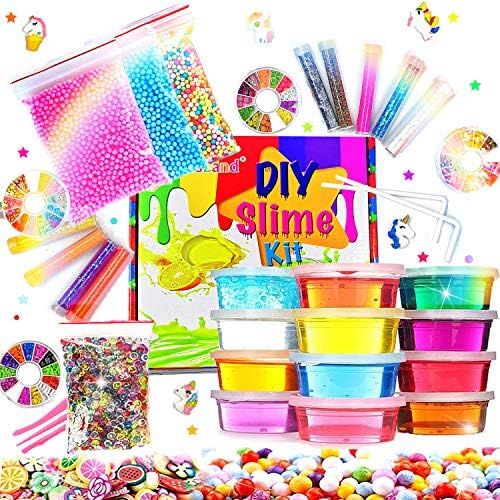  [아마존베스트]DIY Slime Kit Slime Supplies for Girls Boys Clear Slime for Kids with Glitter Jar Foam Bead and Unicorn Toys for Slime Making kit Aged 6+