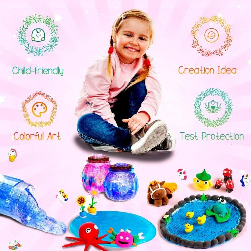  [아마존베스트]DIY Slime Kit Slime Supplies for Girls Boys Clear Slime for Kids with Glitter Jar Foam Bead and Unicorn Toys for Slime Making kit Aged 6+