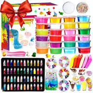 Kiddosland DIY Crystal Slime Kit  Slime kits for Girls Boys Toys with 48 Glitter Powder,Clear Slime Supplies for Kids Art Craft,Includes Air Dry Clay, Fruit Slice and Tools,Squeeze Stress Re