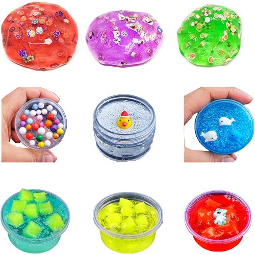  Kiddosland DIY Crystal Slime Kit  Slime kits for Girls Boys Toys with 48 Glitter Powder,Clear Slime Supplies for Kids Art Craft,Includes Air Dry Clay, Fruit Slice and Tools,Squeeze Stress Re