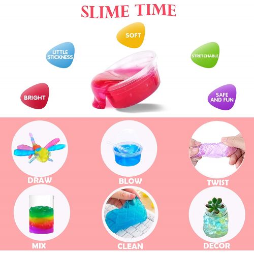  Kiddosland DIY Crystal Slime Kit  Slime kits for Girls Boys Toys with 48 Glitter Powder,Clear Slime Supplies for Kids Art Craft,Includes Air Dry Clay, Fruit Slice and Tools,Squeeze Stress Re