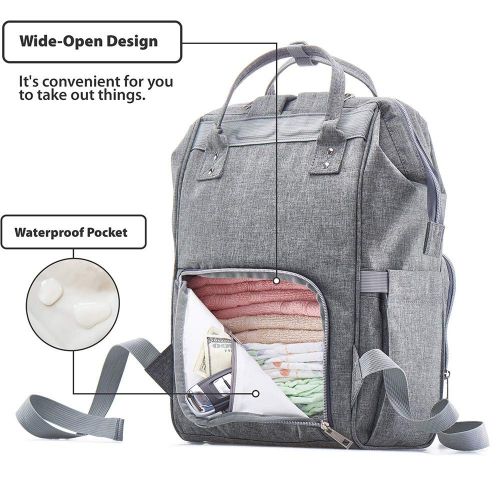  [아마존베스트]KiddyCare Diaper Bag Backpack, Multi-Function Waterproof Maternity Nappy Bags for Travel with Baby, Large Capacity, Durable and Stylish, Gray